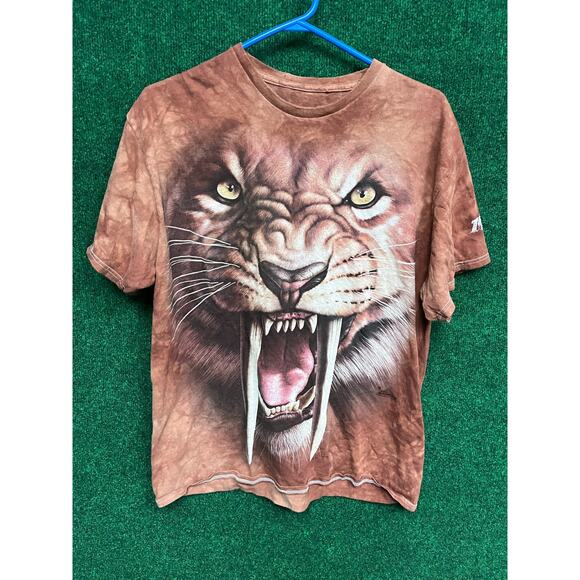 Y2K TREX Tiger Print Brown Tie Dye T-Shirt Sz Medium Huge Print - Picture 1 of 7